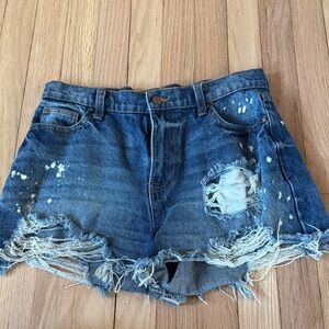 Distressed Blue Denim Shorts